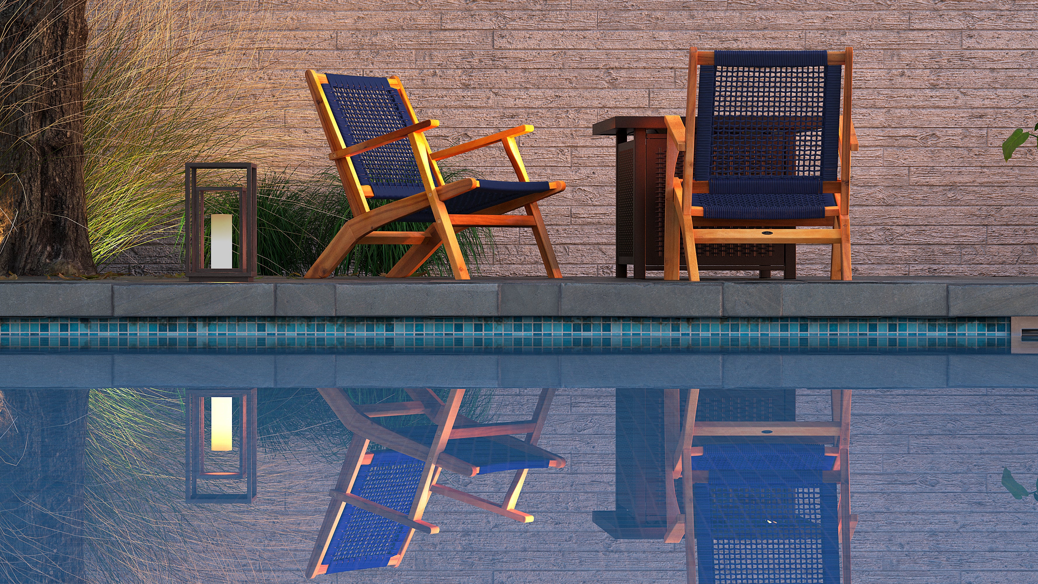 Vega Natural Stain Outdoor Chair in Navy Blue Cording | 63634