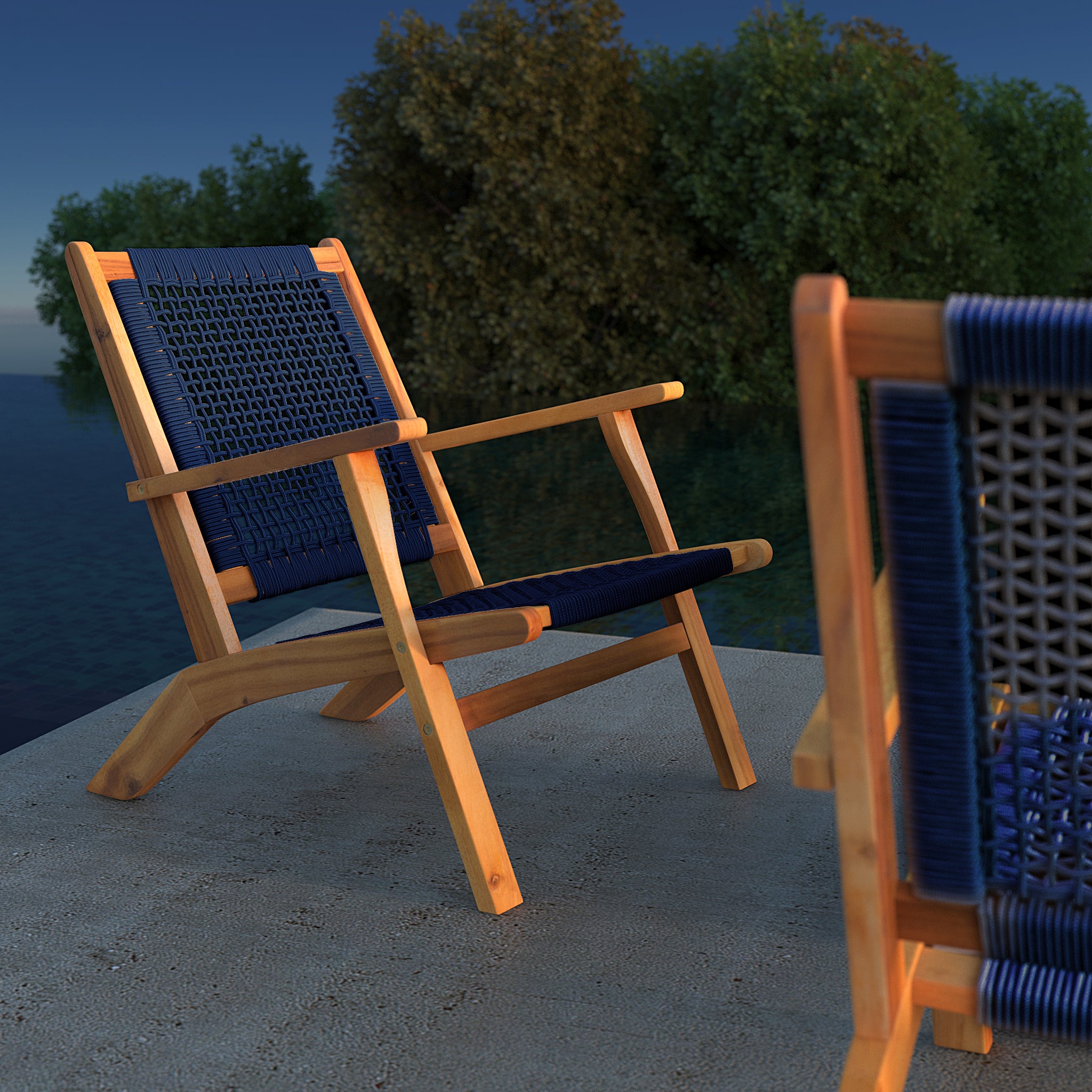 Vega Natural Stain Outdoor Chair in Navy Blue Cording | 63634