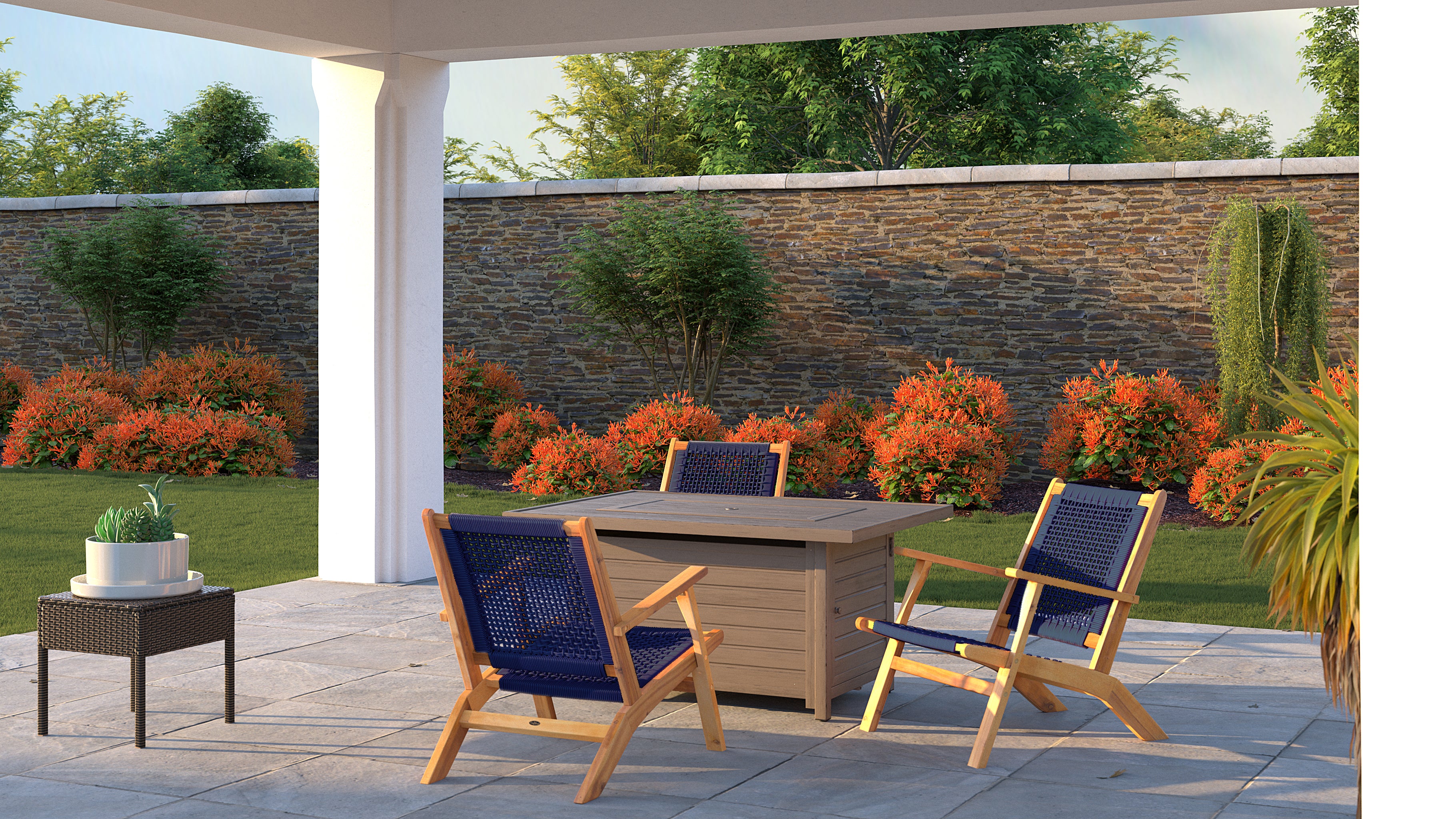 Vega Natural Stain Outdoor Chair in Navy Blue Cording | 63634