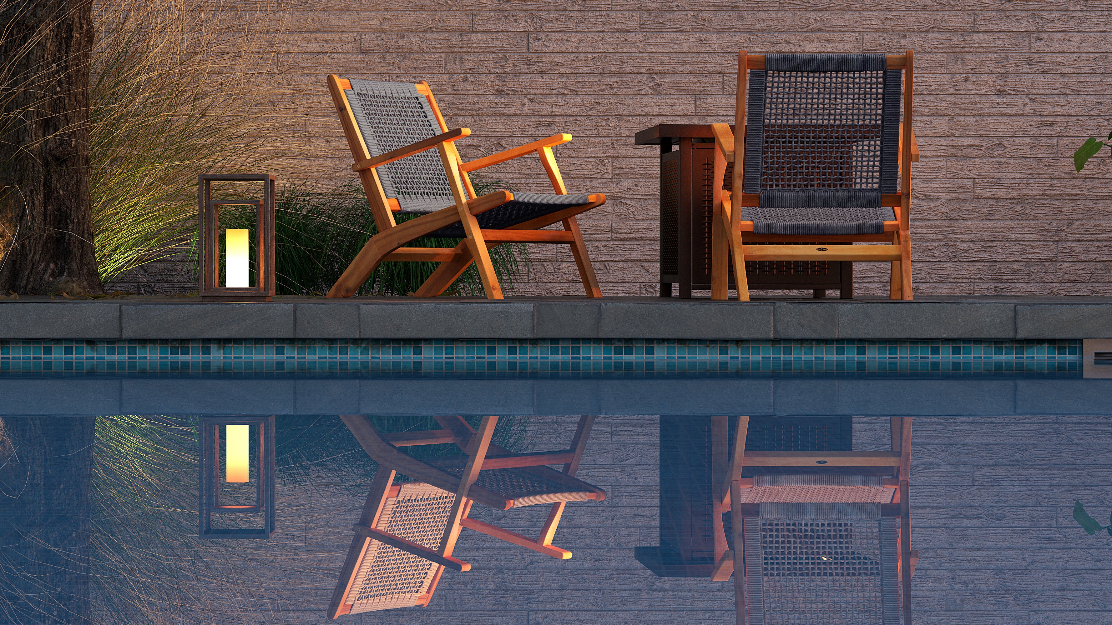 Vega Natural Stain Outdoor Chair in Gray Cording | 63635