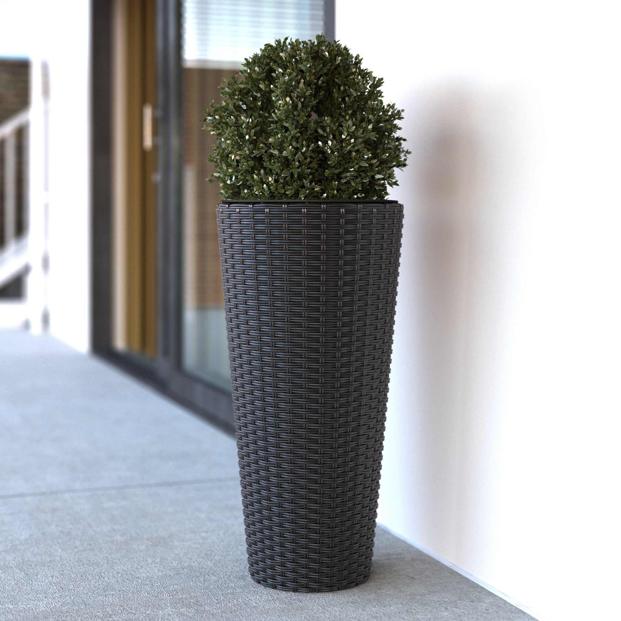 Noah Round Wicker Planter 2-piece Set in Black | 63741