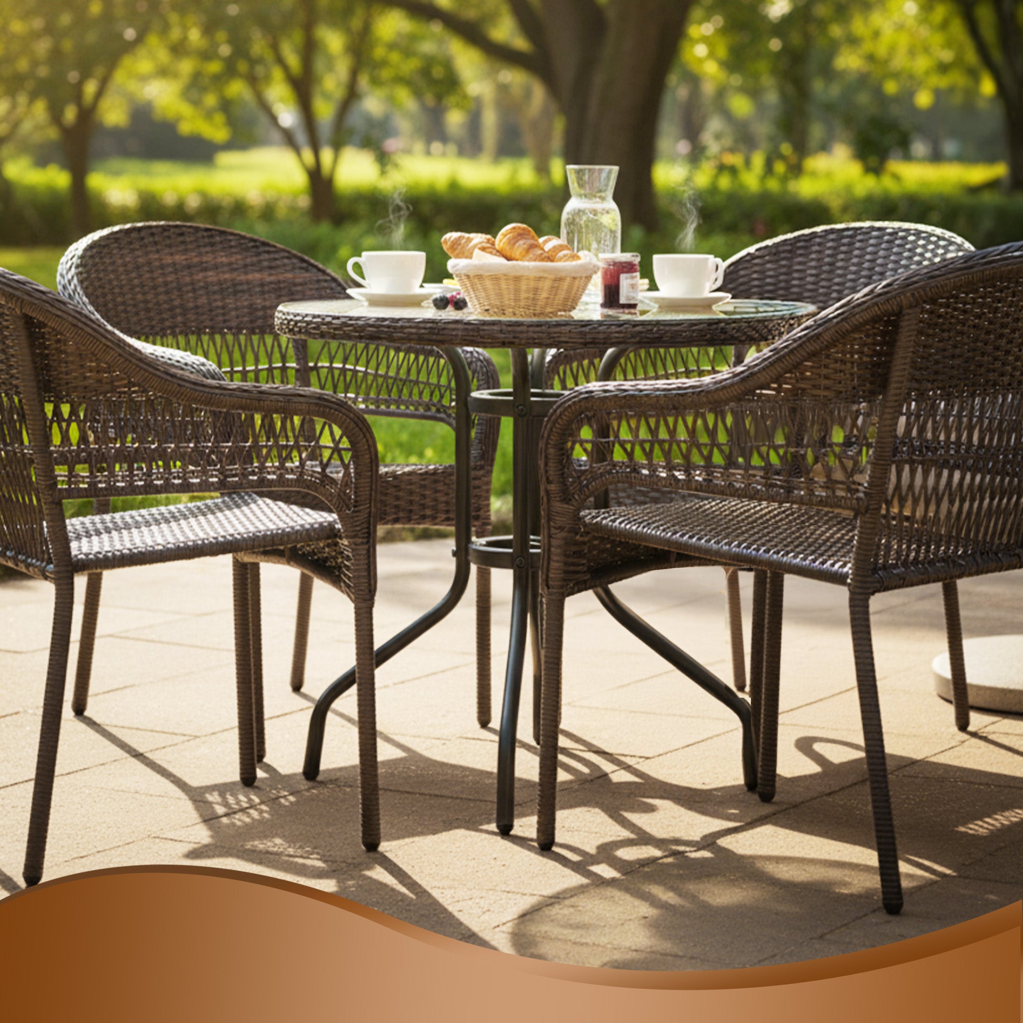 Arro Bistro Stacking Chairs, Mocha, Wicker Construction, Indoor & Outdoor - 4 Piece Set