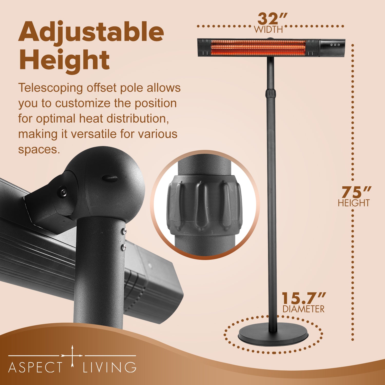 Outdoor Heater for Patio Electric, Infrared Heater, Electric Heaters for Outdoor/Indoor use, 24H Timer 1500W 3 Settings Powder Coated Steel Tip over Protection System