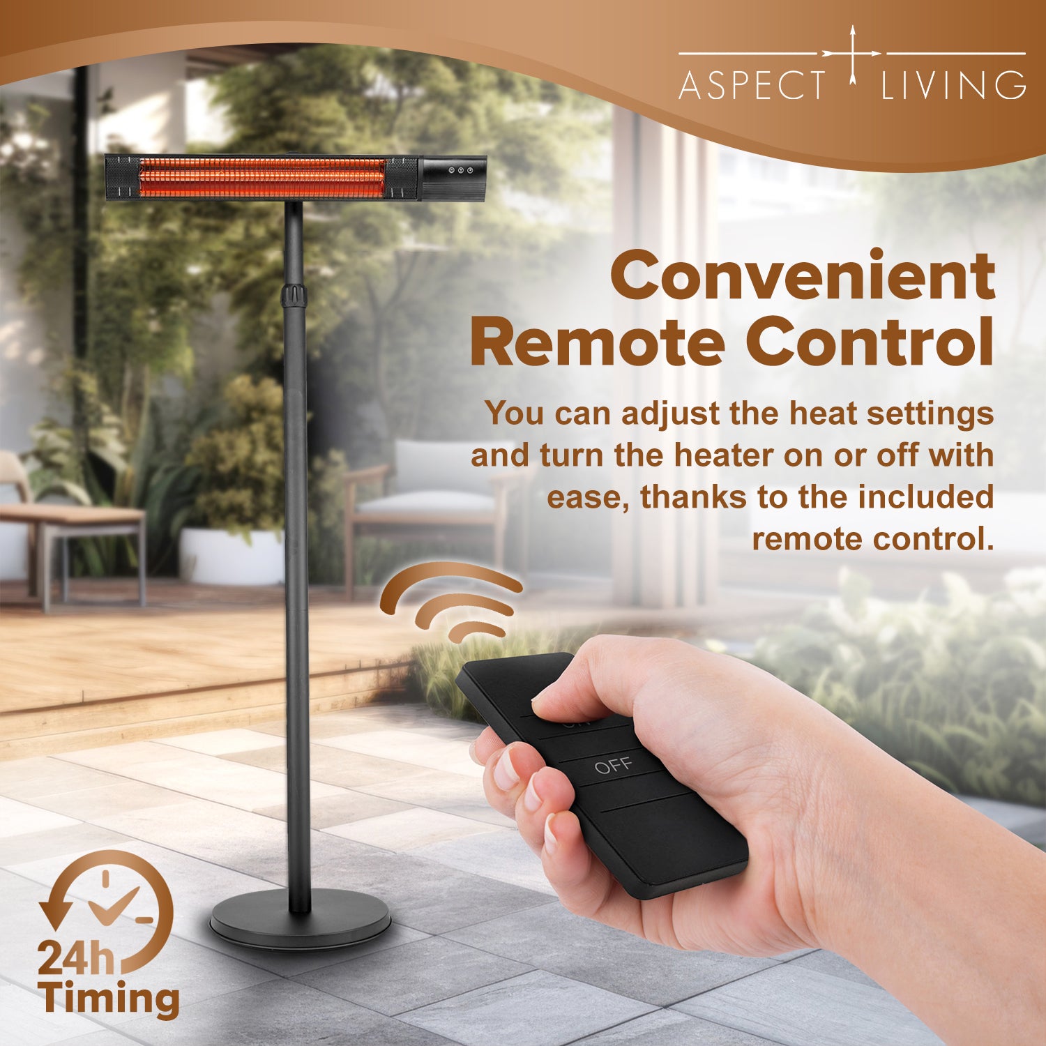 Outdoor Heater for Patio Electric, Infrared Heater, Electric Heaters for Outdoor/Indoor use, 24H Timer 1500W 3 Settings Powder Coated Steel Tip over Protection System