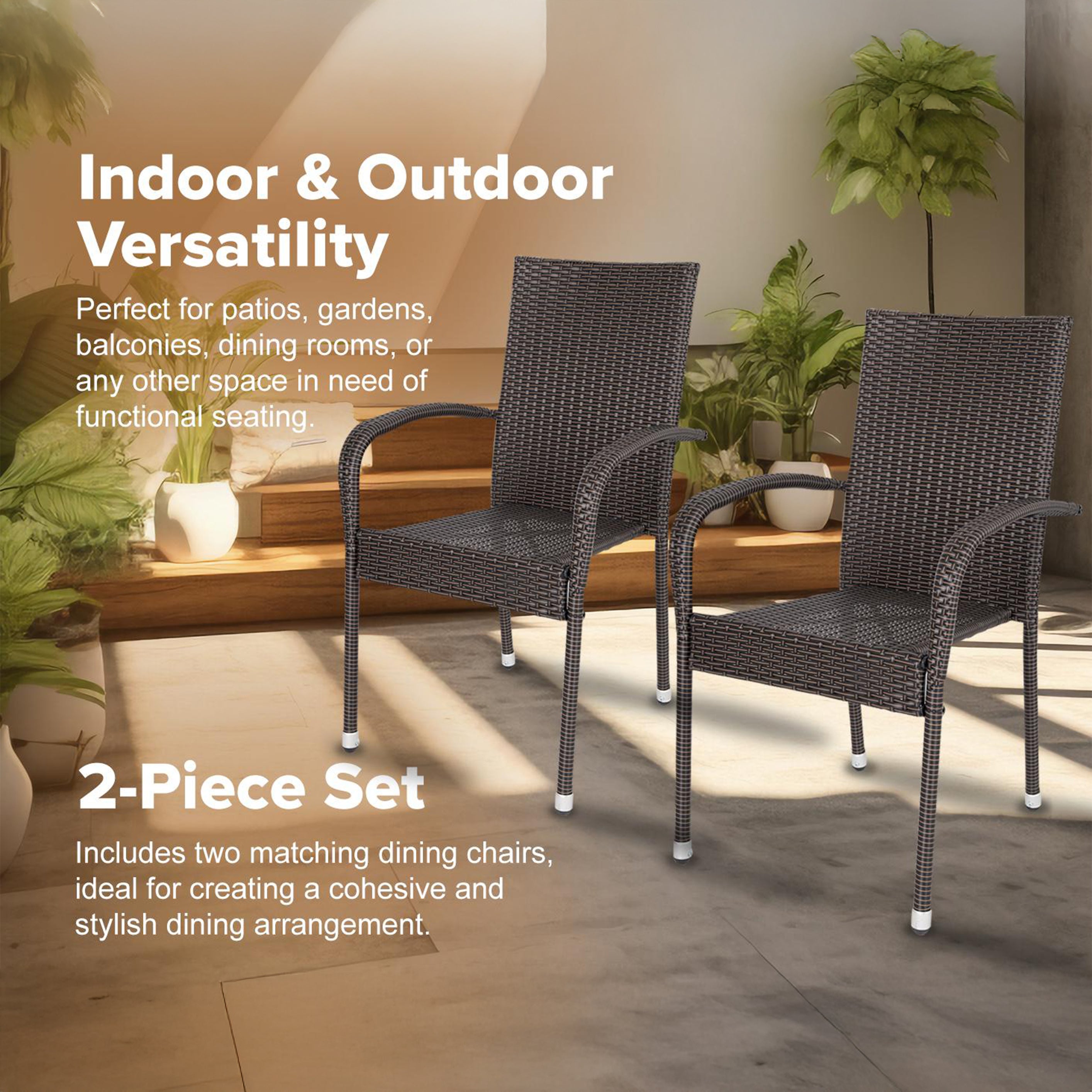 Hialeah Outdoor Wicker Stacking Chair - Set of 2 | 65464