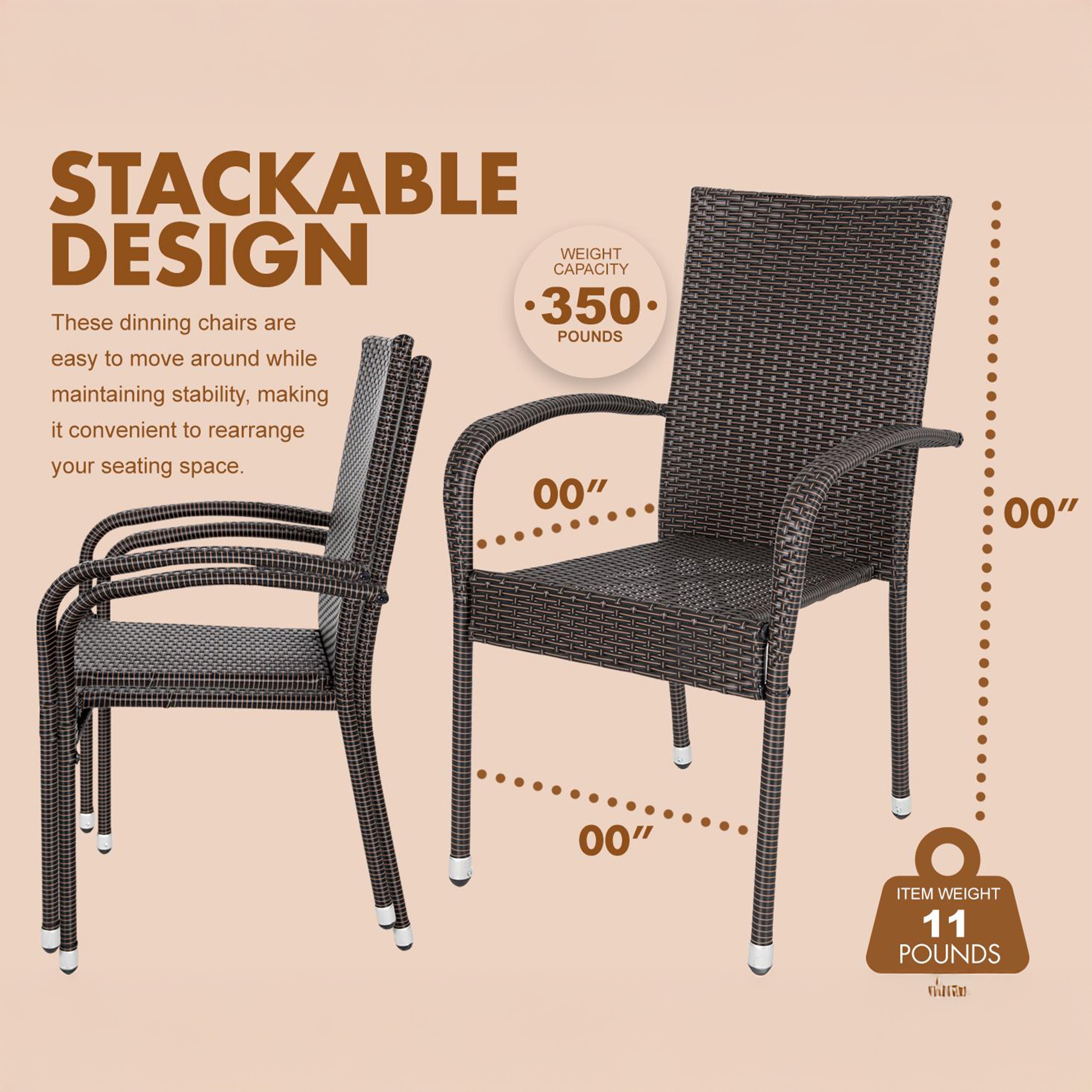 Hialeah Outdoor Wicker Stacking Chair - Set of 2 | 65464