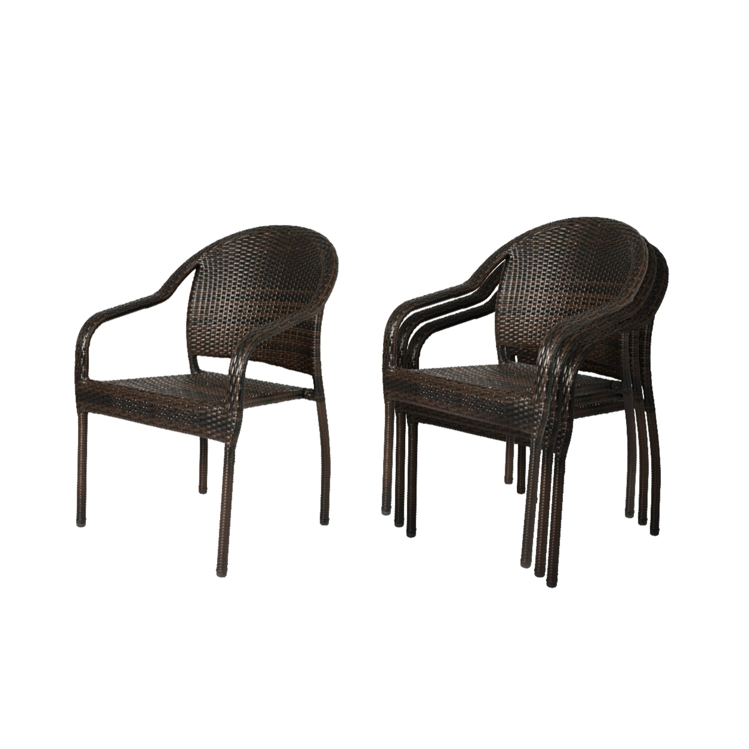 Rhodos Café Stacking Chair in Mocha All-weather Wicker - 4pk | 63490