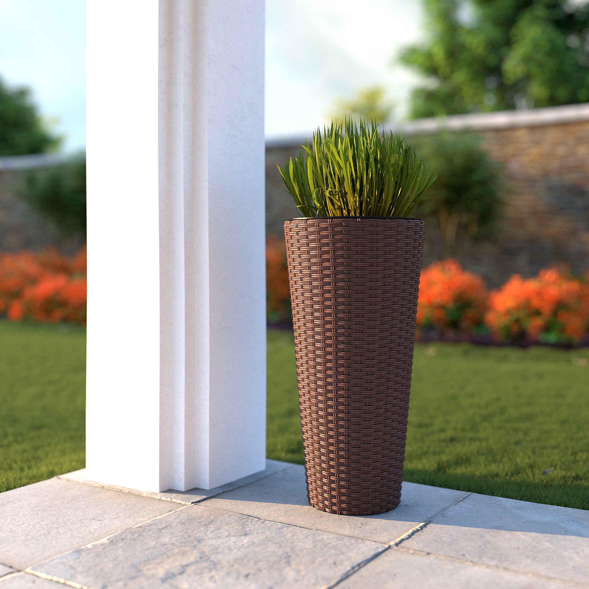 Noah Round Wicker Planter 2-piece Set in Mocha | 63543
