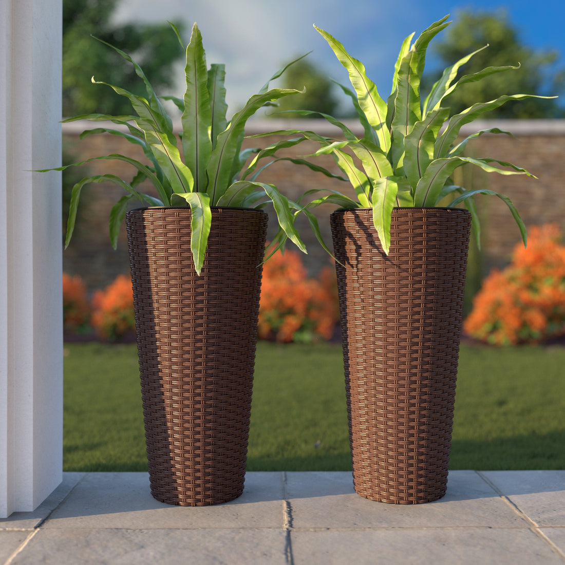 Noah Round Wicker Planter 2-piece Set in Mocha | 63543