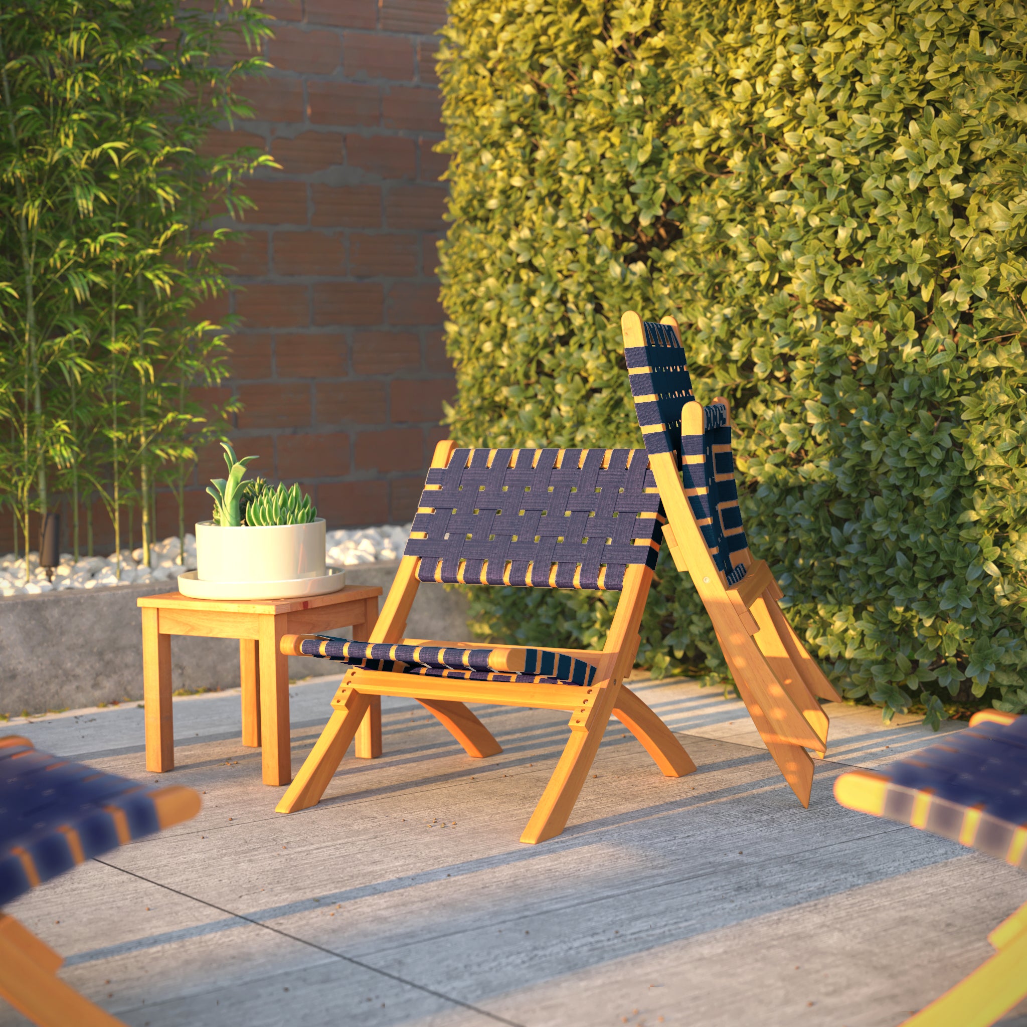 Sava Indoor-Outdoor Folding Chair in Navy Blue Webbing | 63636