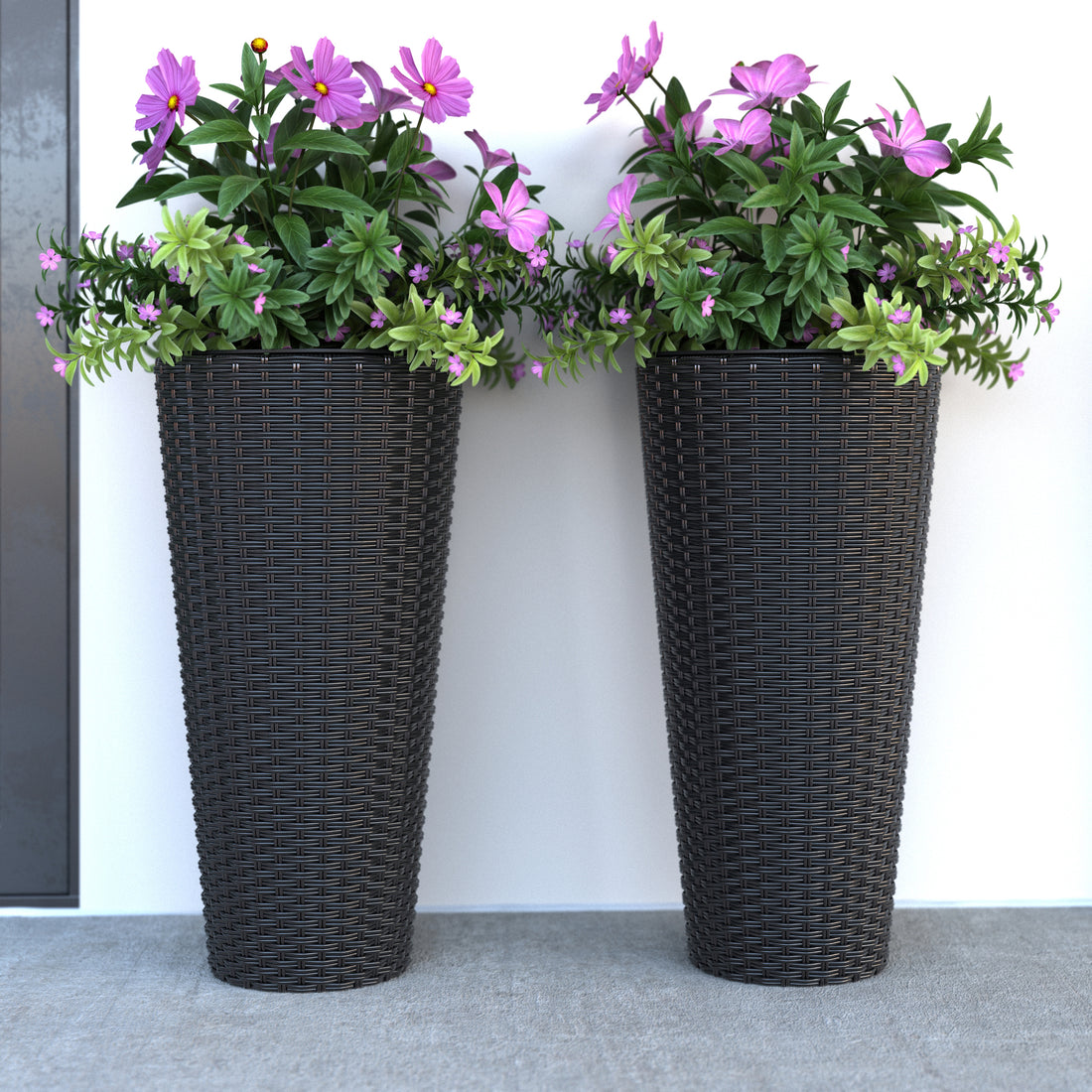 Noah Round Wicker Planter 2-piece Set in Black | 63741