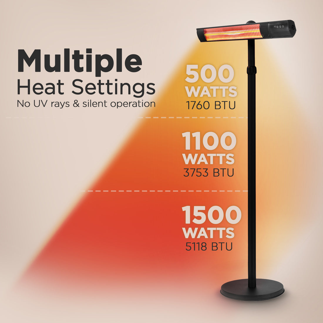 Black Powder Coated Steel Pole Mounted Infrared Patio Heater | 64910