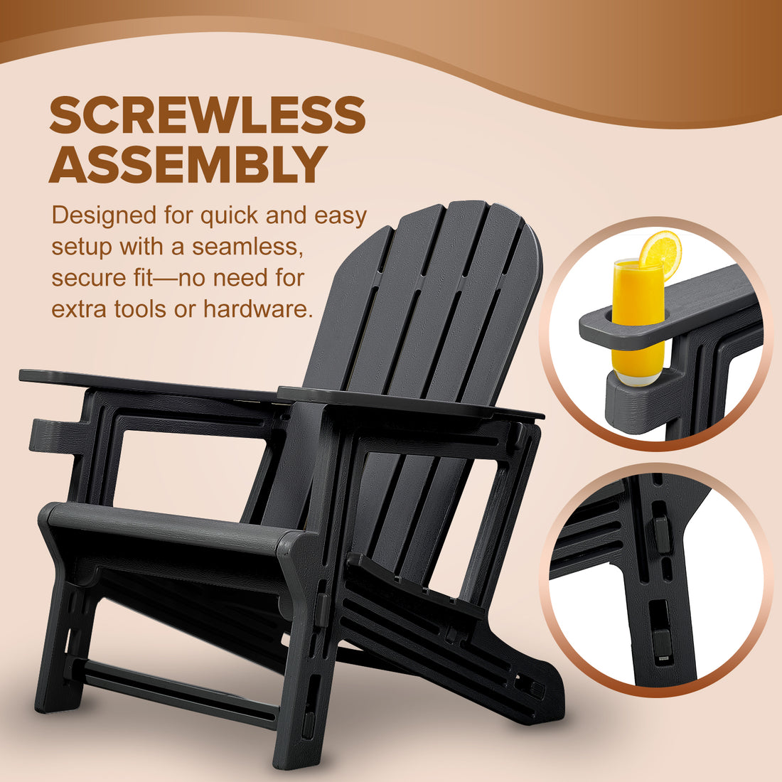 Adirondack Chair - HDPE Weather Resistant, No Tools and Hardware Required 5-Minute Assembly, Patio, Firepit or Lawn Chairs, Black