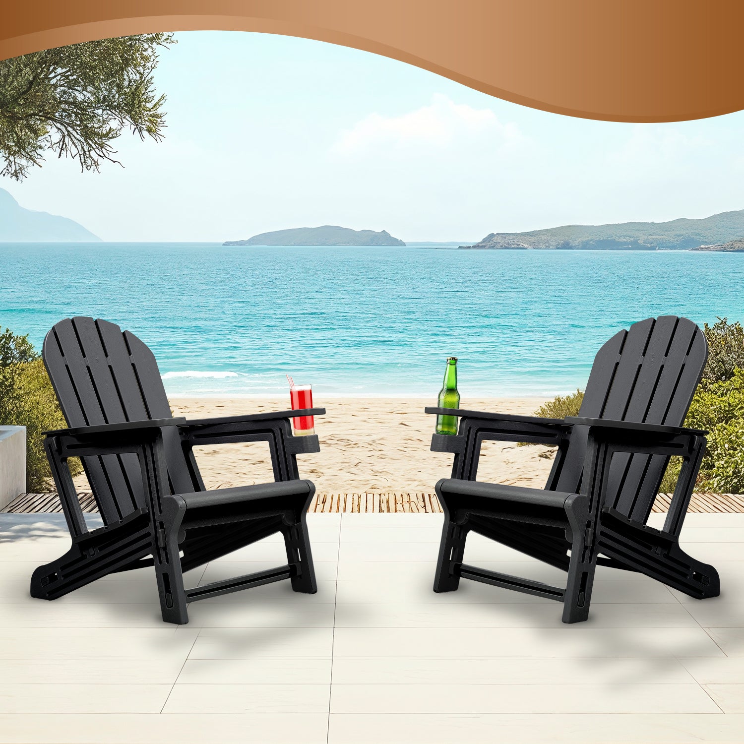 Adirondack Chair - HDPE Weather Resistant, No Tools and Hardware Required 5-Minute Assembly, Patio, Firepit or Lawn Chairs, Black