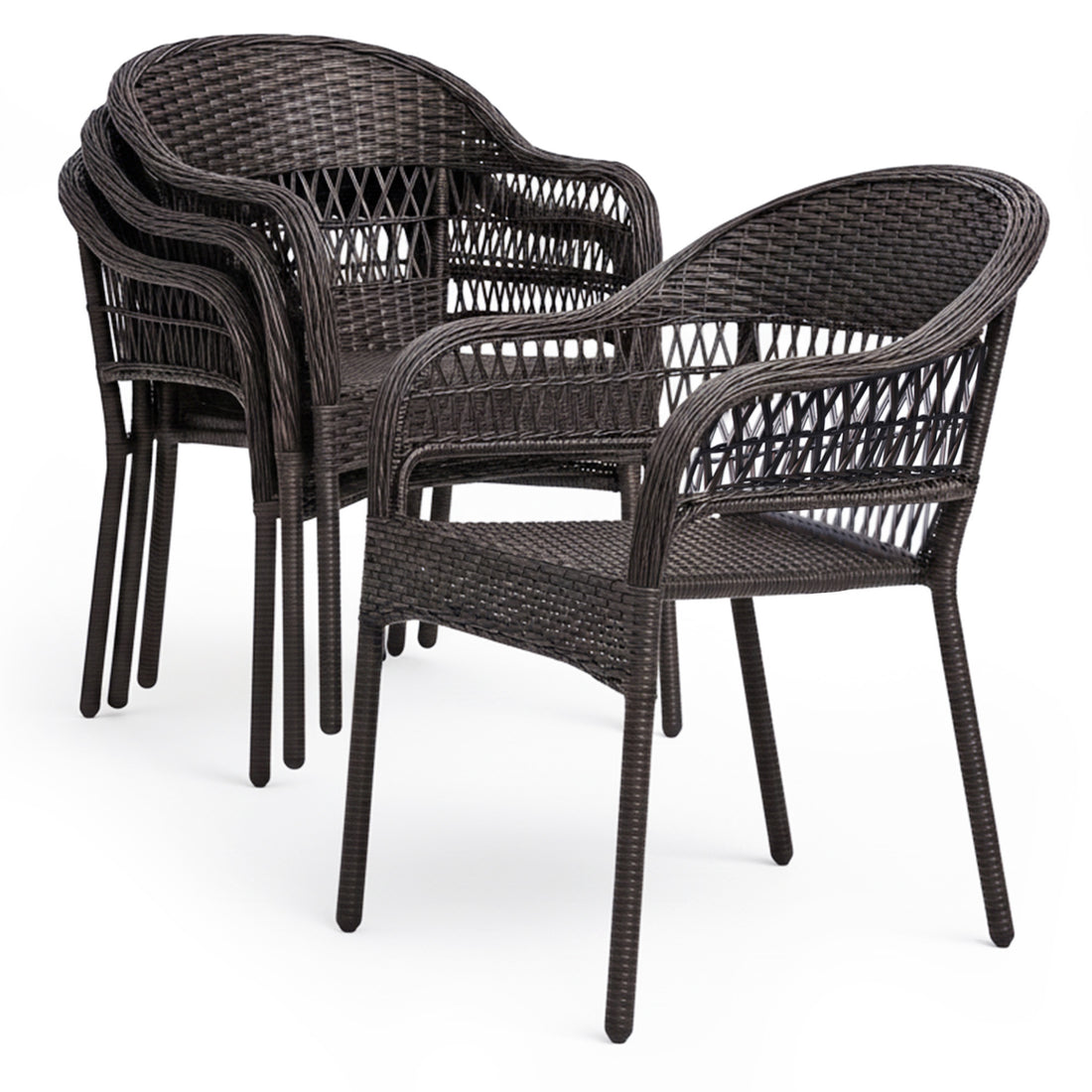Arro Bistro Stacking Chairs, Mocha, Wicker Construction, Indoor &amp; Outdoor - 4 Piece Set