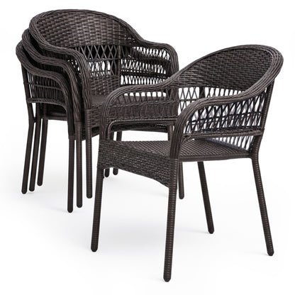 Arro Bistro Stacking Chairs, Mocha, Wicker Construction, Indoor &amp; Outdoor - 4 Piece Set