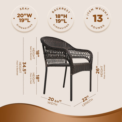 Arro Bistro Stacking Chairs, Mocha, Wicker Construction, Indoor &amp; Outdoor - 4 Piece Set