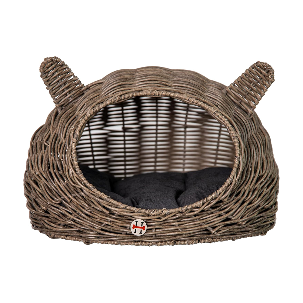 Huntley Pet Wicker Cat Shaped Play House Pet Bed with Cushion | 02216