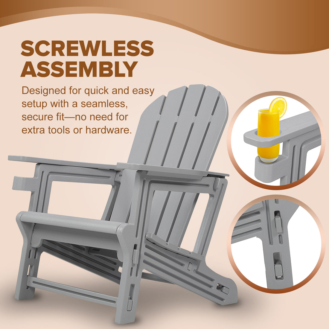 Adirondack Chair - HDPE Weather Resistant, No Tools and Hardware Required 5-Minute Assembly, Patio, Firepit or Lawn Chairs, Gray