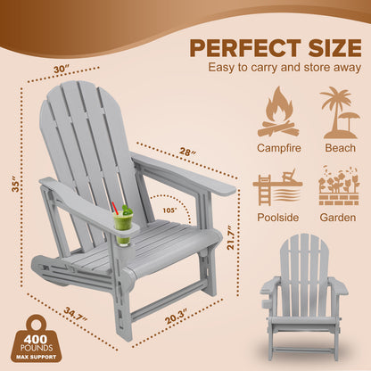 Adirondack Chair - HDPE Weather Resistant, No Tools and Hardware Required 5-Minute Assembly, Patio, Firepit or Lawn Chairs, Gray