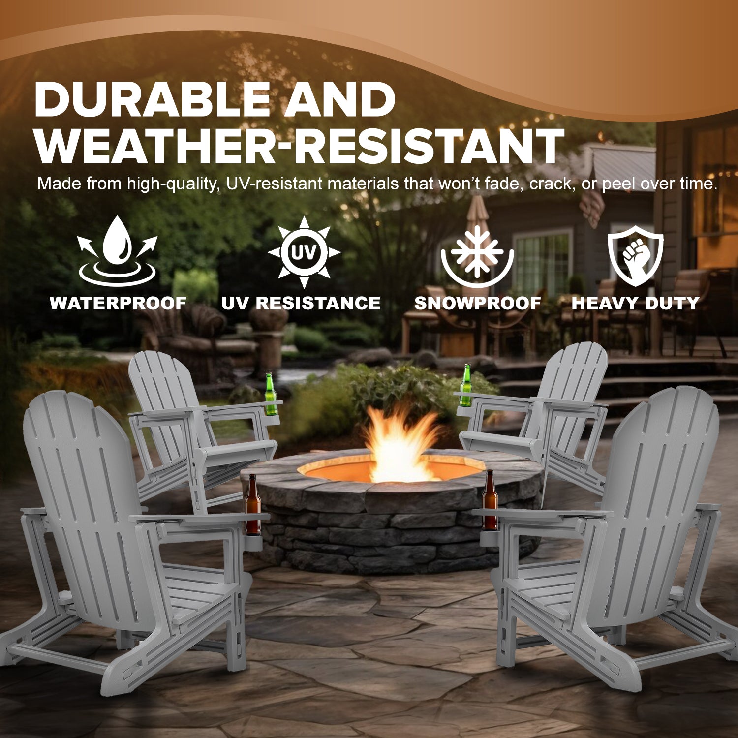 Adirondack Chair - HDPE Weather Resistant, No Tools and Hardware Required 5-Minute Assembly, Patio, Firepit or Lawn Chairs, Gray
