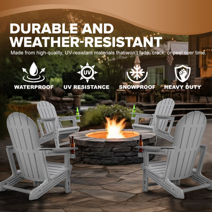 Adirondack Chair - HDPE Weather Resistant, No Tools and Hardware Required 5-Minute Assembly, Patio, Firepit or Lawn Chairs, Gray